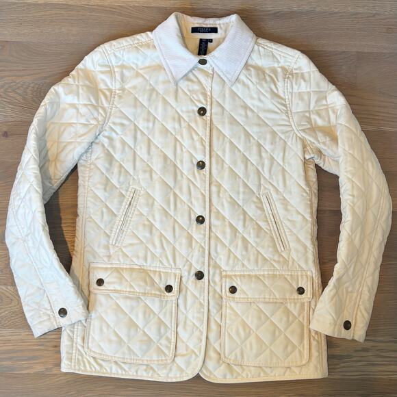 CHAPS Quilted Lightweight Barn Jacket Chore Coat Cream Womens Size Small - Picture 8 of 8
